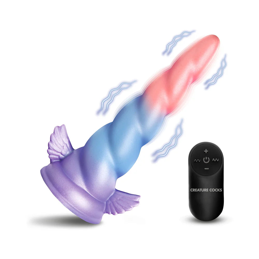 Deluxe Dream Rider - Unicorn Horn Vibrating Silicone Dildo in pink blue and purple ombre with wireless remote control