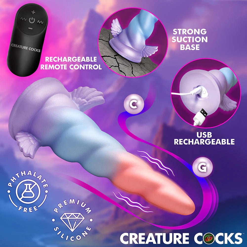 Deluxe Dream Rider - Unicorn Horn Vibrating Silicone Dildo in pink blue and purple ombre with wireless remote control