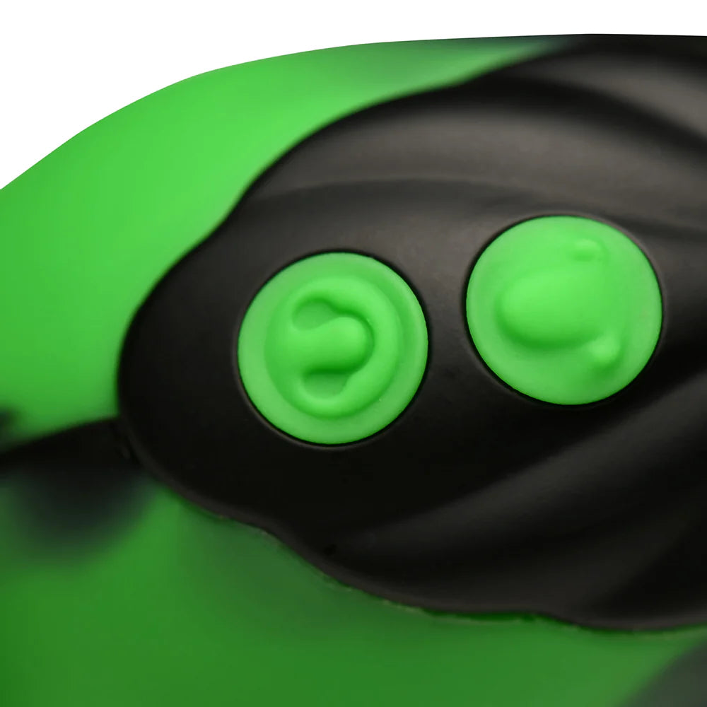 Creature cocks dual stimulation fantasy vibrator close up of product buttons

