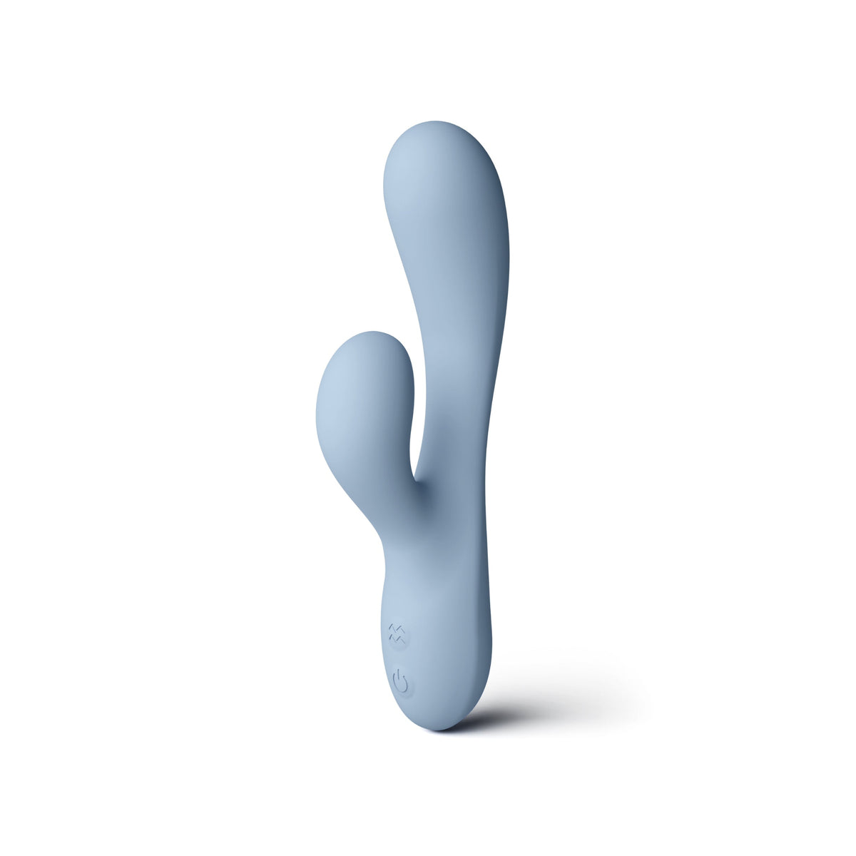 A light blue silicone personal massager with a cactus-like dual-bulb design, shown standing upright on a clean white background with a soft shadow.