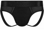 Rodeoh Solid black cotton band shift jock underwear with solid black satin waistband form the front