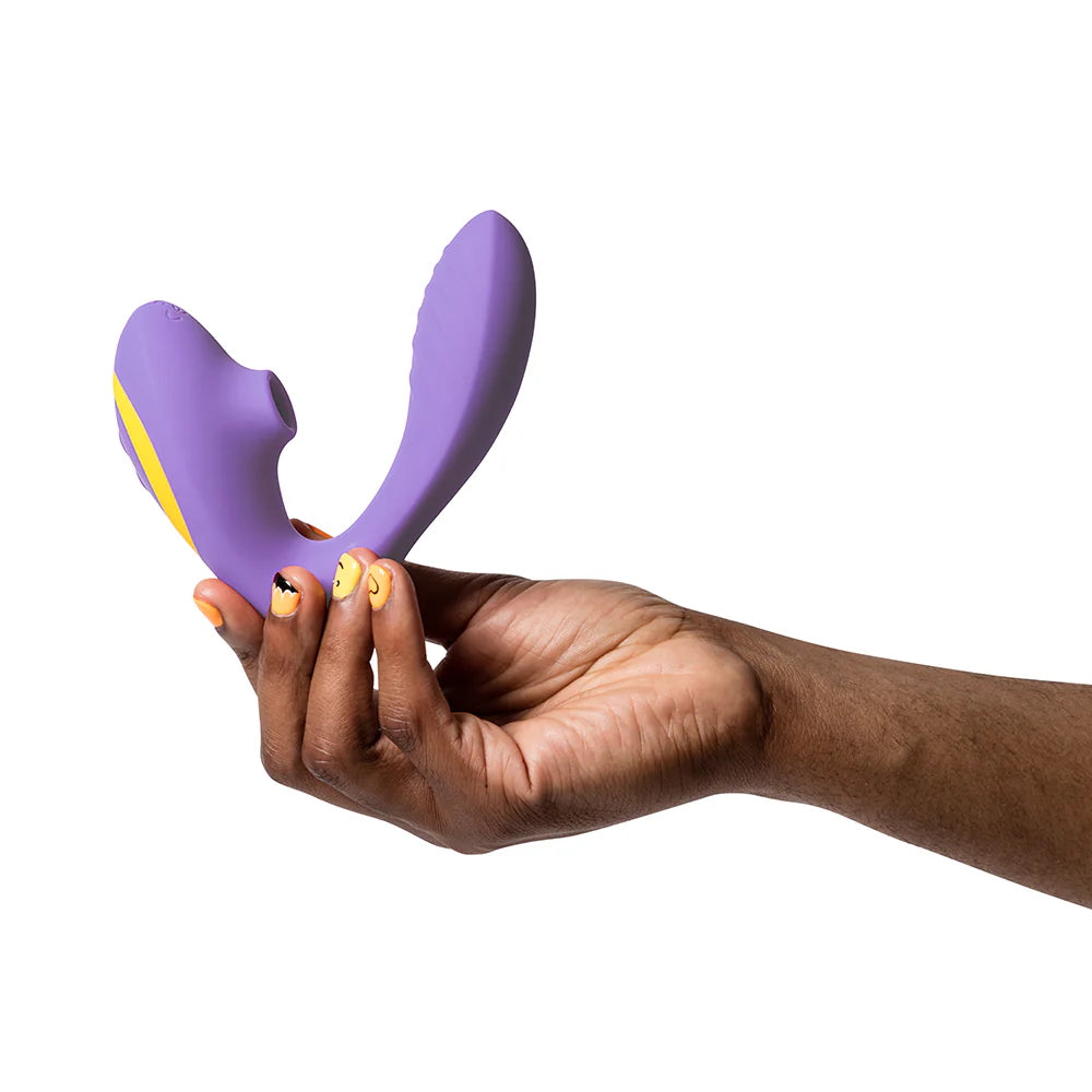Romp Reverb Rechargeable Silicone G-Spot Vibrator with Clitoral Air Stimulator - Purple