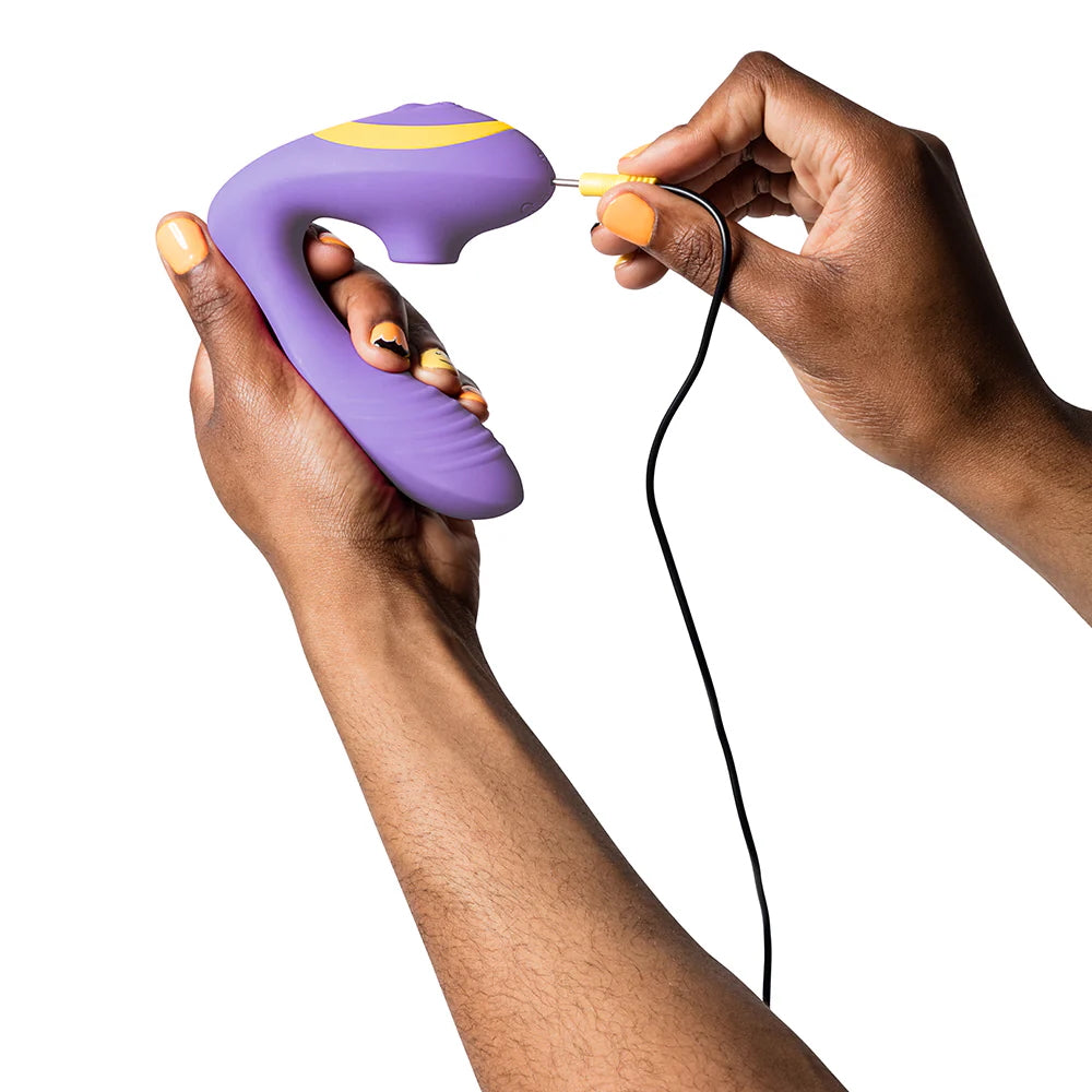 Romp Reverb Rechargeable Silicone G-Spot Vibrator with Clitoral Air Stimulator - Purple