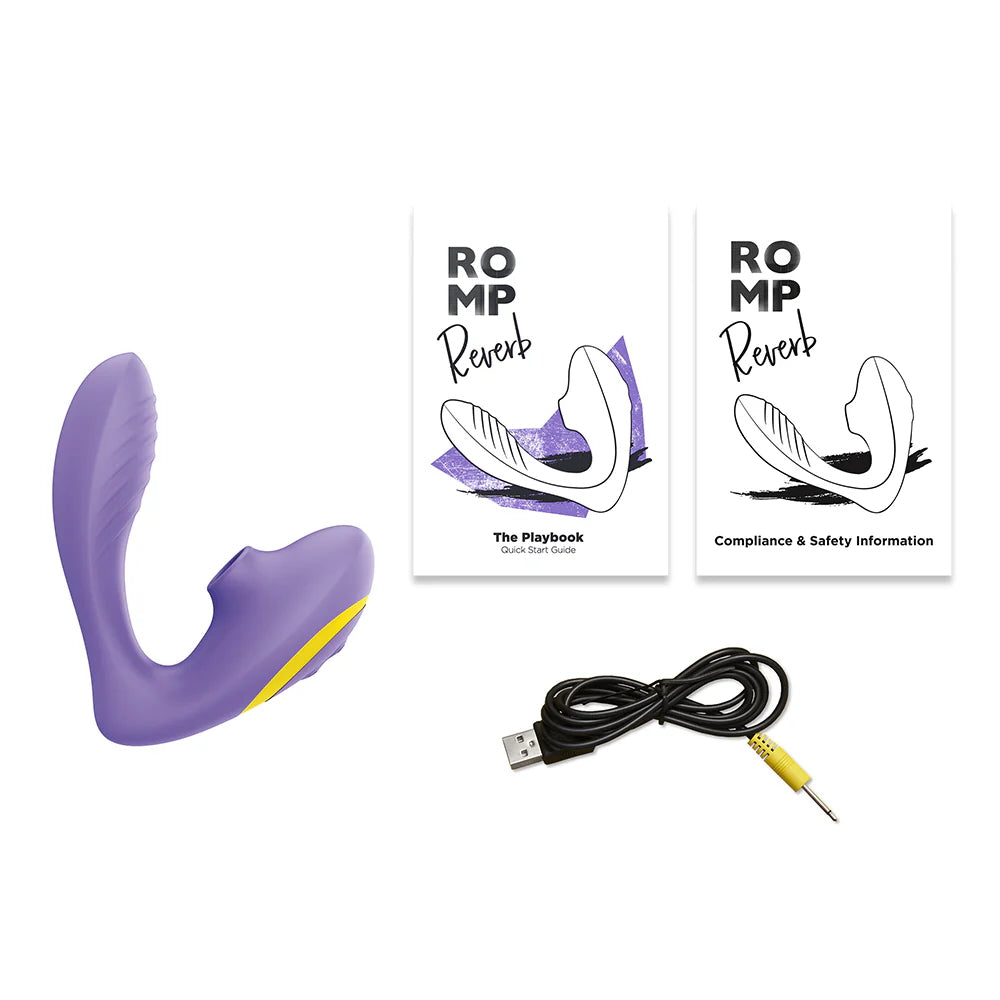 Romp Reverb Rechargeable Silicone G-Spot Vibrator with Clitoral Air Stimulator - Purple