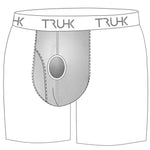Outline view of TRUHK boxer with branded waistband and contoured front pouch, isolated on a white background.