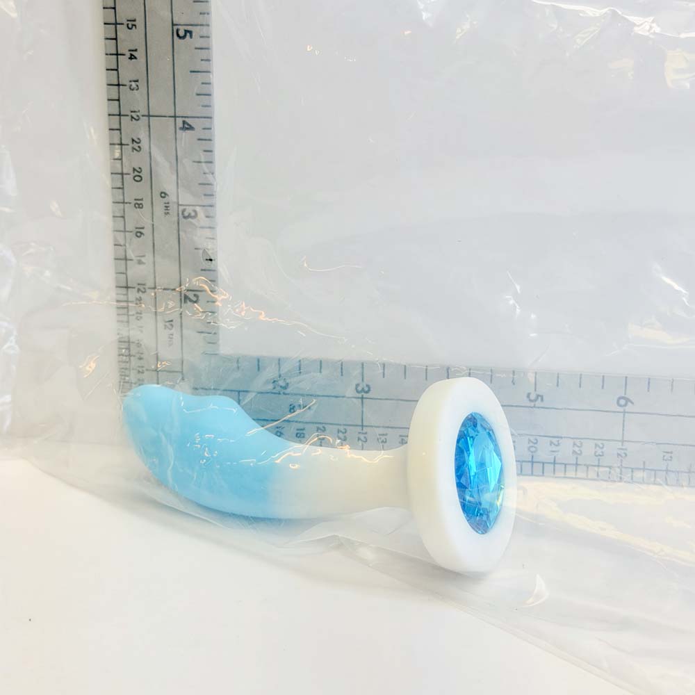 Blue and White Gem Plug, 4.5 inch one-of-one silicone Vault sample
