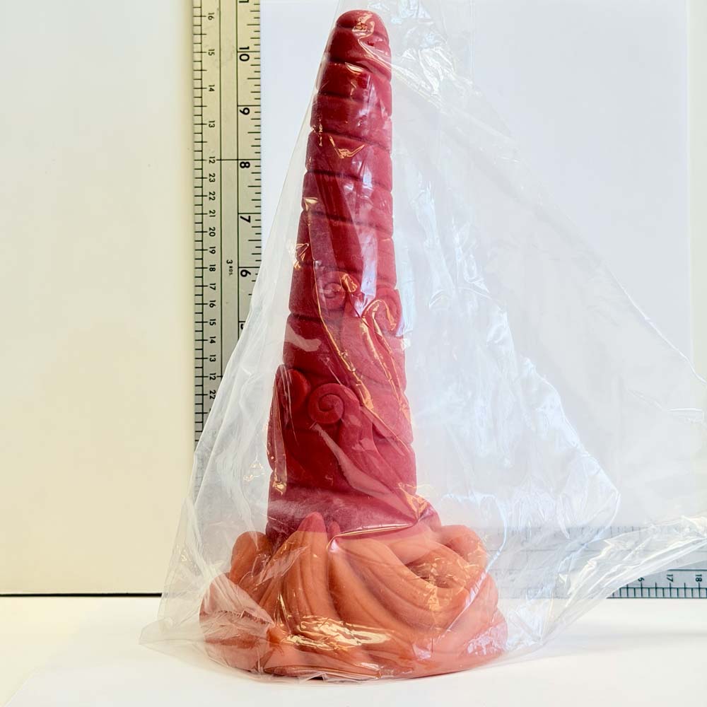 Crimson Horn Swirl, 9 inch one-of-one fantasy silicone Vault sample