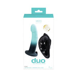 VeDO Duo Silicone Turquoise/Black Dildo Non-Vibrating with Black Harness outer packaging