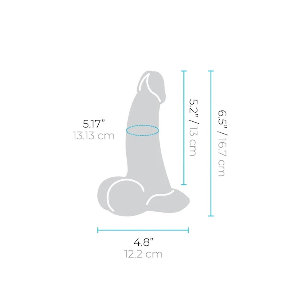 b Vibe Cream colored slip skin dildo,  n shadow graphics with dimensions