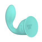 Banana Split dollop vibrator with its included suction base for stand alone use