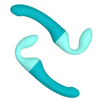 Banana Split dollop and banana vibrators connected in form for strapless strap on partner use