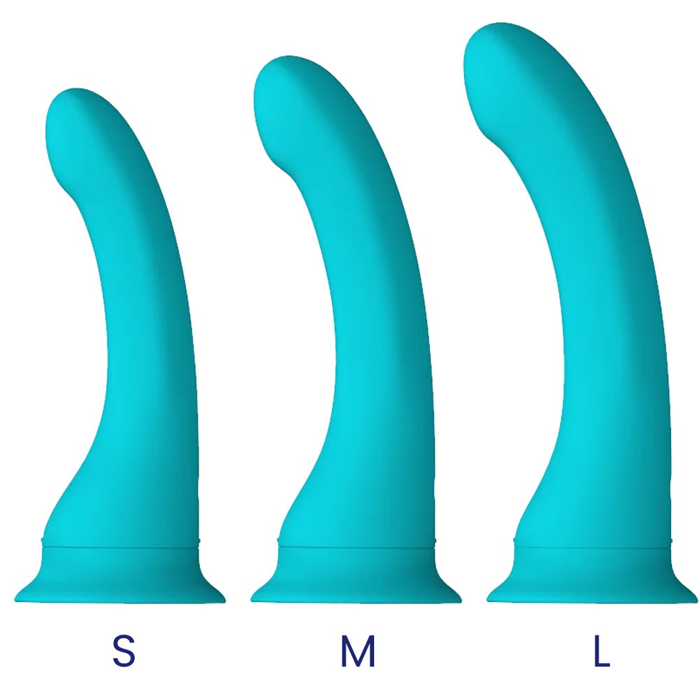 Banana Split customizable couples strapless strap on vibrator with banana sizes shown small to large for size reference