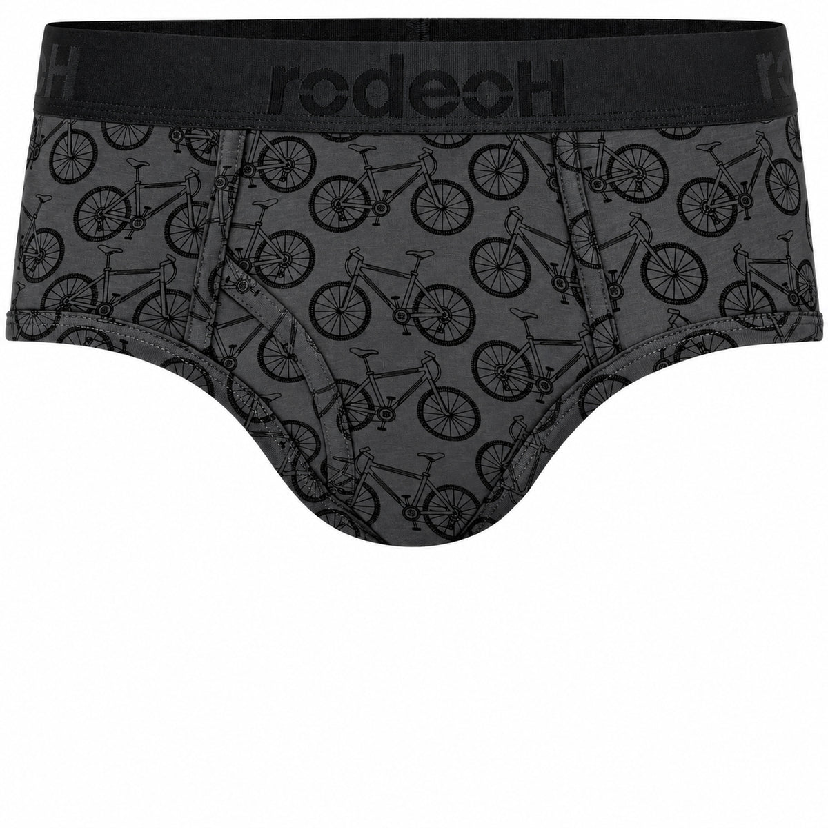 RodeoH Shift Brief in Bicycles print on gray, front view
