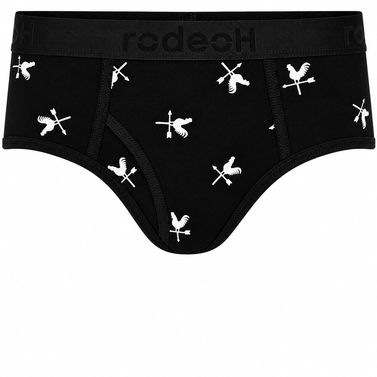 RodeoH Top Loading Brief Packing Underwear in black Cocks print, front view