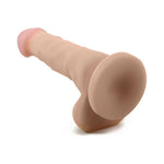 Au Naturel Sam flexible shaft TPE realistic dildo with balls in vanilla bottom with suction cup visible