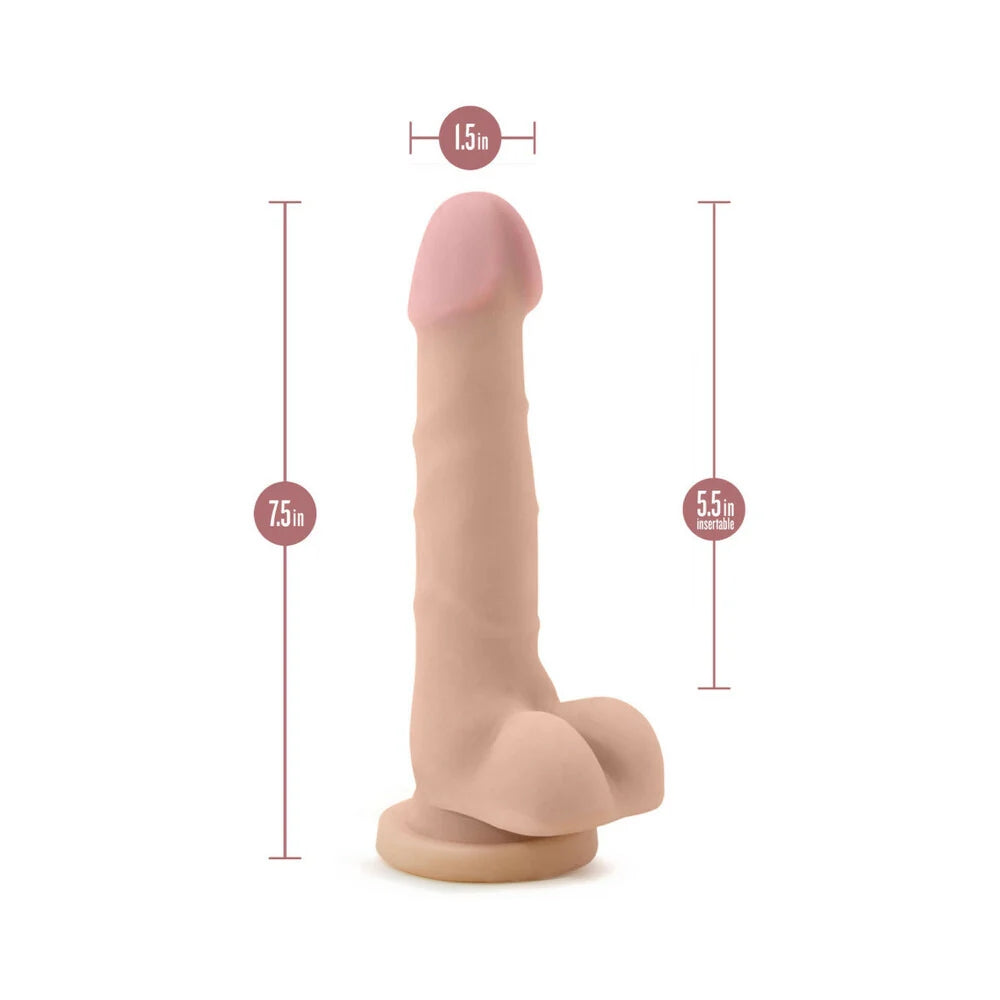 Au Naturel Sam flexible shaft TPE realistic dildo with balls in vanilla with dimensions