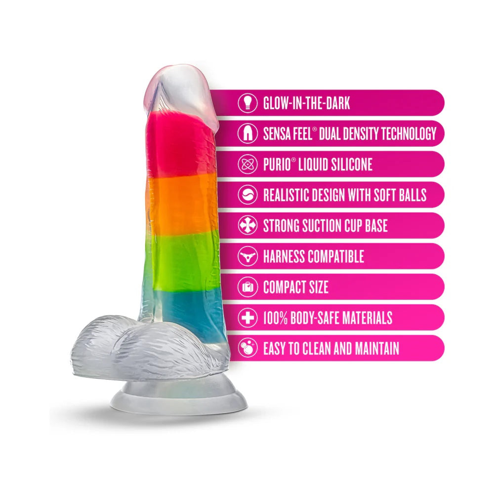 6.5" Neo Elite Glow in the Dark Silicone Dual Density Dildo - Rainbow Rave