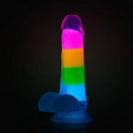 6.5" Neo Elite Glow in the Dark Silicone Dual Density Dildo - Rainbow Rave