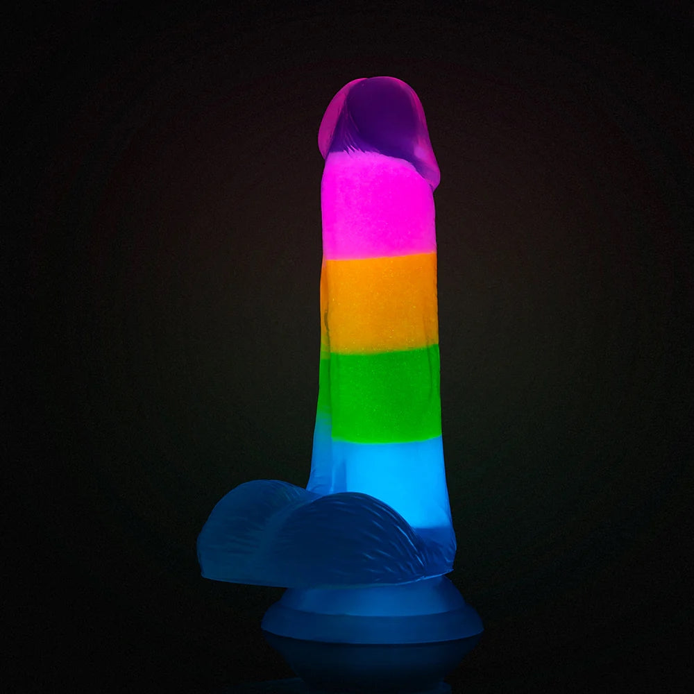 6.5" Neo Elite Glow in the Dark Silicone Dual Density Dildo - Rainbow Rave