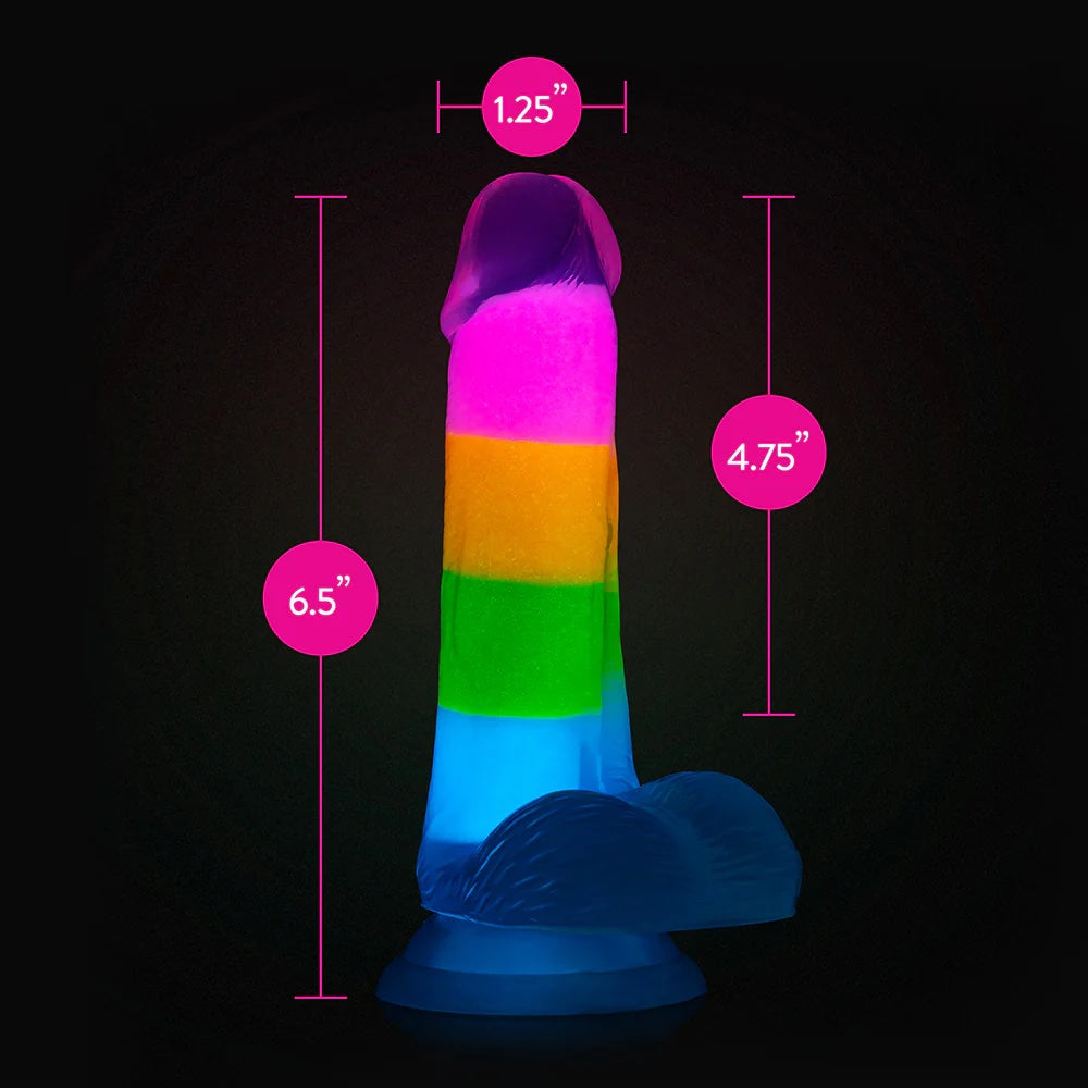 6.5" Neo Elite Glow in the Dark Silicone Dual Density Dildo - Rainbow Rave