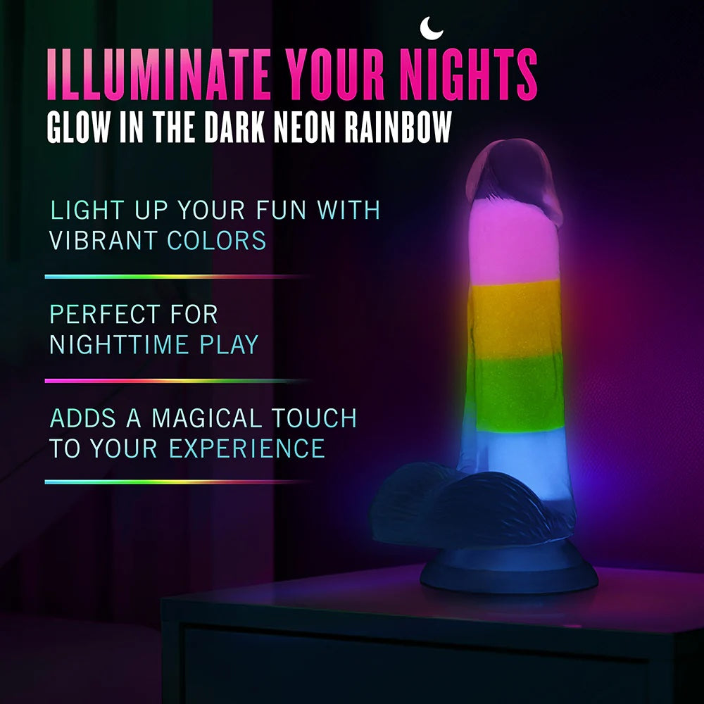 6.5" Neo Elite Glow in the Dark Silicone Dual Density Dildo - Rainbow Rave