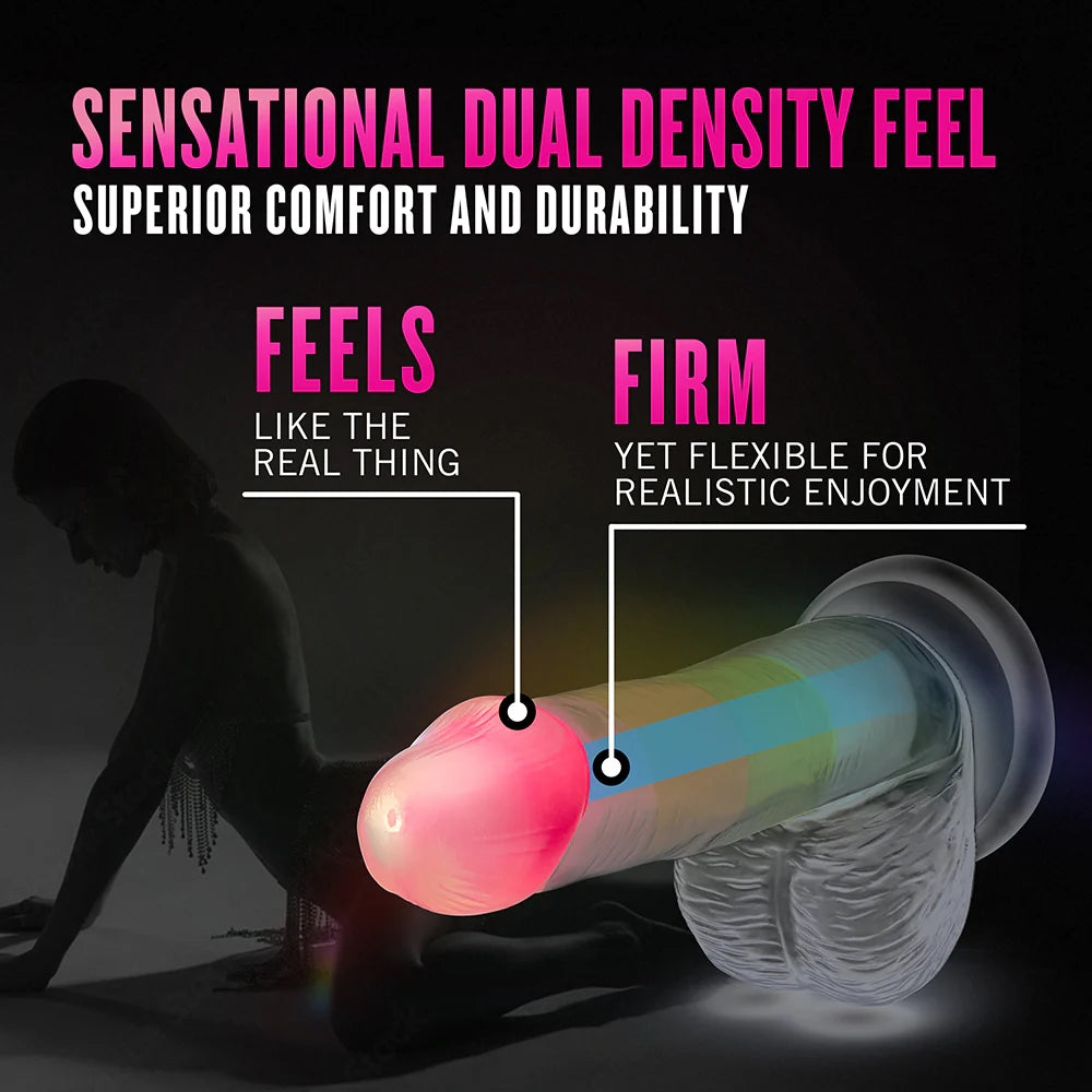 6.5" Neo Elite Glow in the Dark Silicone Dual Density Dildo - Rainbow Rave