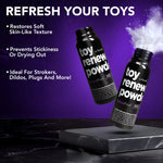 2 Blush Sensafeel toy renewal powder bottles, one with an explosion of powder erupting from the top