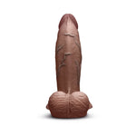 b vibe slipskin girthy sliding skin silicone dildo in chocolate, from the front flat on its base