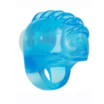 Blue vibrating finger teaser clitoral stimulation toy by cal exotics zoomed in to see texture from the front and side