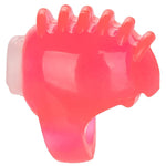 Pink vibrating finger teaser clitoral stimulation toy by cal exotics from the side and zoomed in to show texture