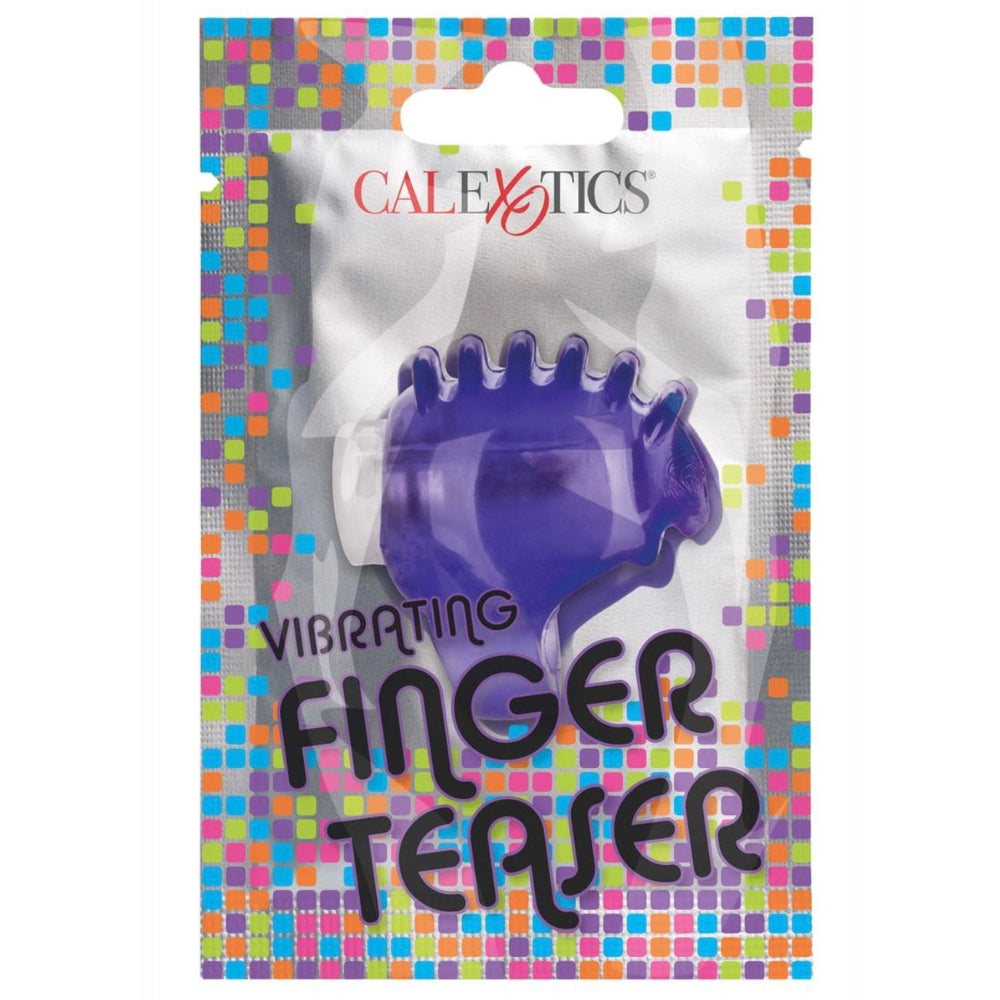Purple vibrating finger teaser clitoral stimulation toy by cal exotics in its packaging