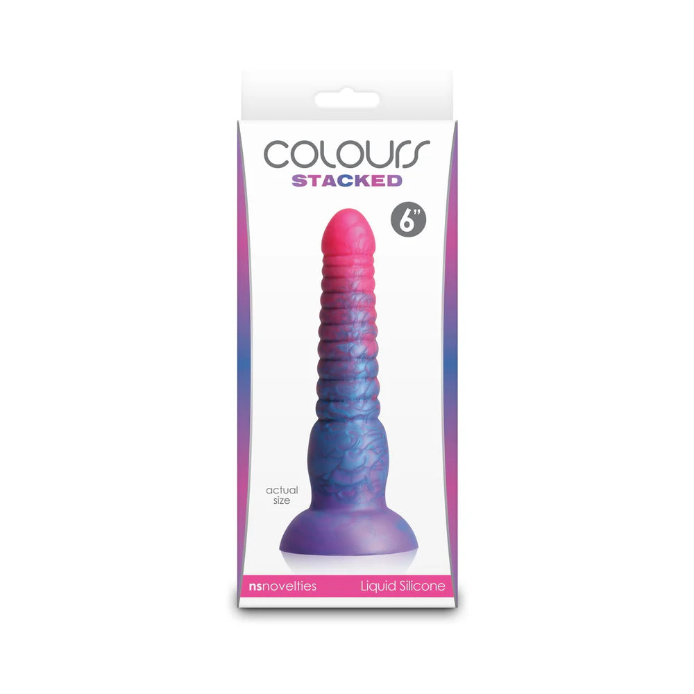 6" Colours "Stacked" Silicone Dildo Pink and blue ombre back of packaging
