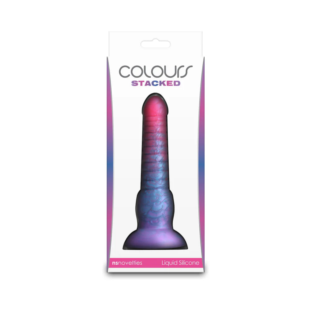 6" Colours "Stacked" Silicone Dildo Pink and blue ombre front side of packaging