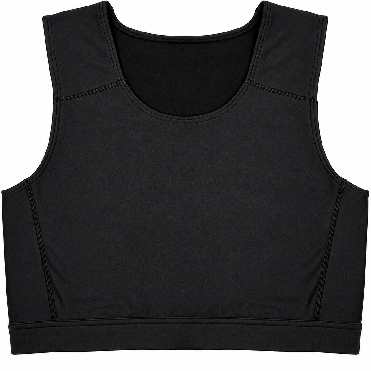 RodeoH black compression top for chest binding, front view