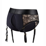 Crotchless open back lave panty harness with removable garter straps 3d view from the back