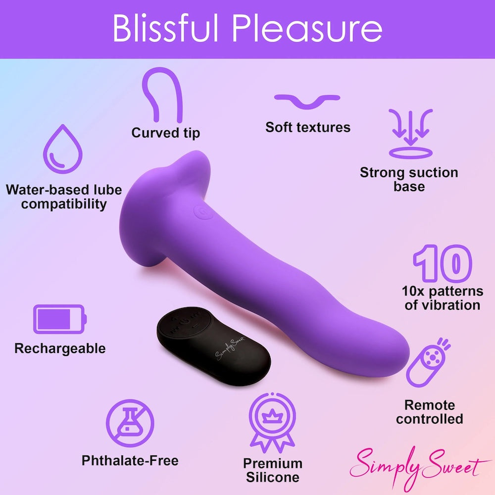 Simply Sweet 21X Vibrating Wavy Silicone Dildo with Remote Purple