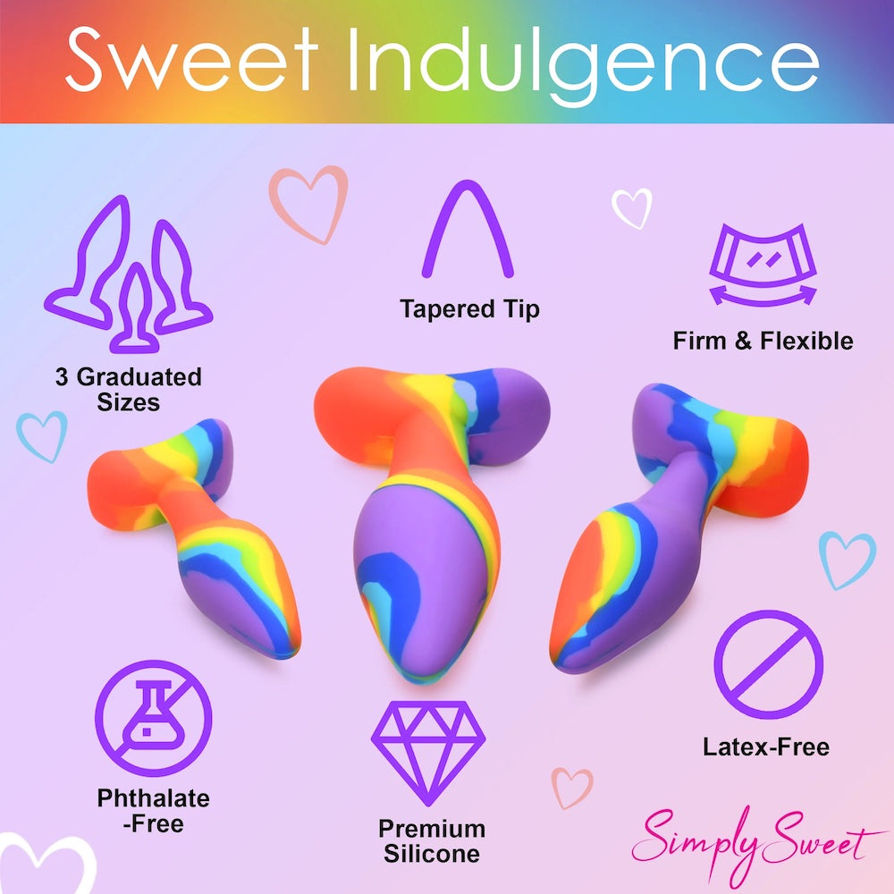 Simply Sweet Rainbow Silicone Butt Plugs Set of 3