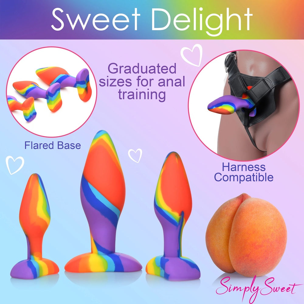 Simply Sweet Rainbow Silicone Butt Plugs Set of 3