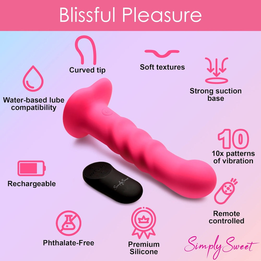 Curve Simply Sweet Ribbed Silicone Vibrating Remote Dildo in Red