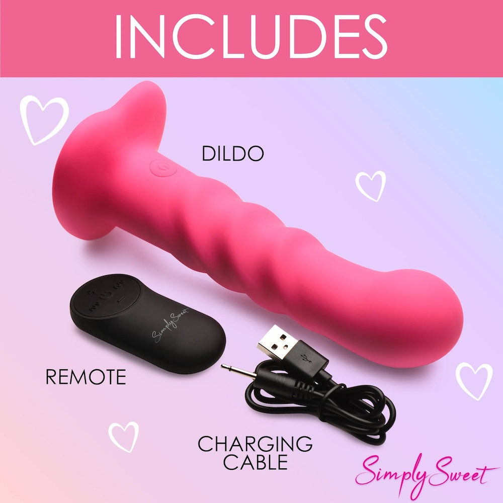 Curve Simply Sweet Ribbed Silicone Vibrating Remote Dildo in Red
