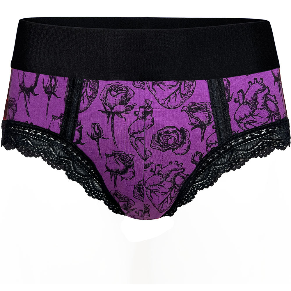  duo panty harness hearts and roses purple
