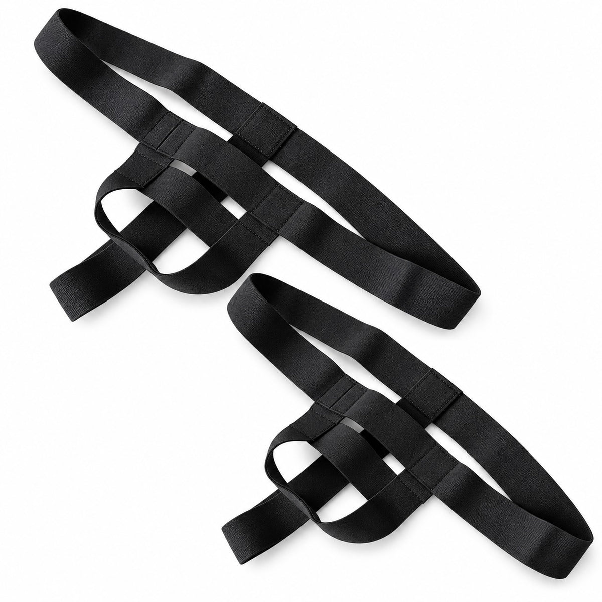 FTM Co. Minimal Thong Packing Harness 2-pack in black, laid flat