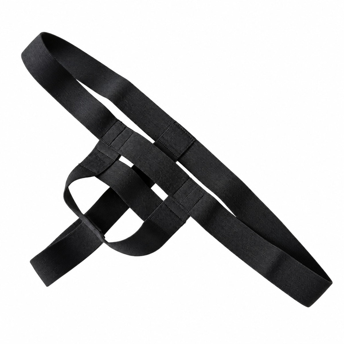 FTM Co. Minimal Thong Packing Harness in black, laid flat