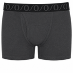 Dark gray top loading ftm packer boxer briefs with a black elastic waistband featuring a repeating gray wave pattern.