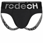 RodeoH Shift Jock gender-neutral underwear in gray with logo waistband, from the front