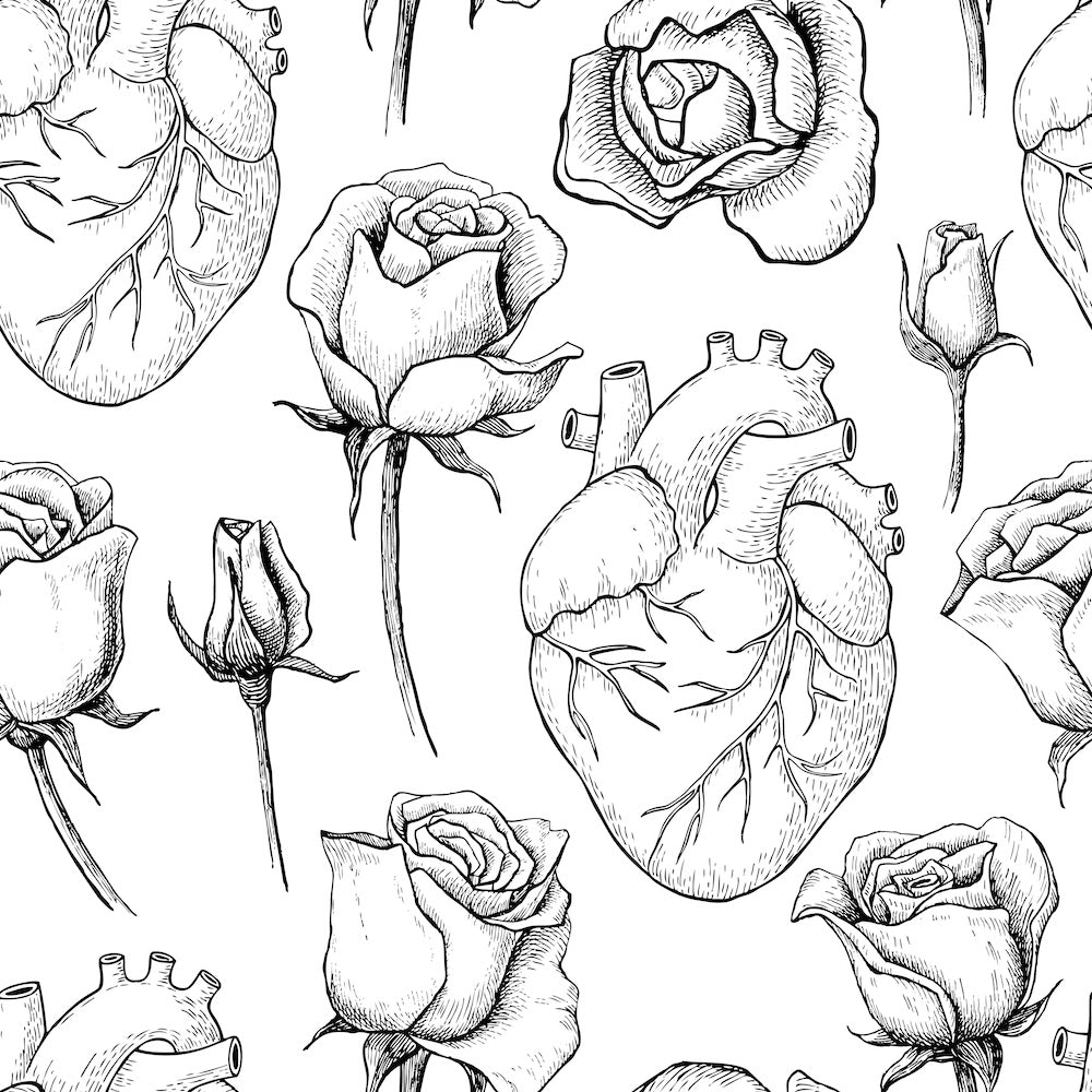 rodeoh pattern hearts and roses white