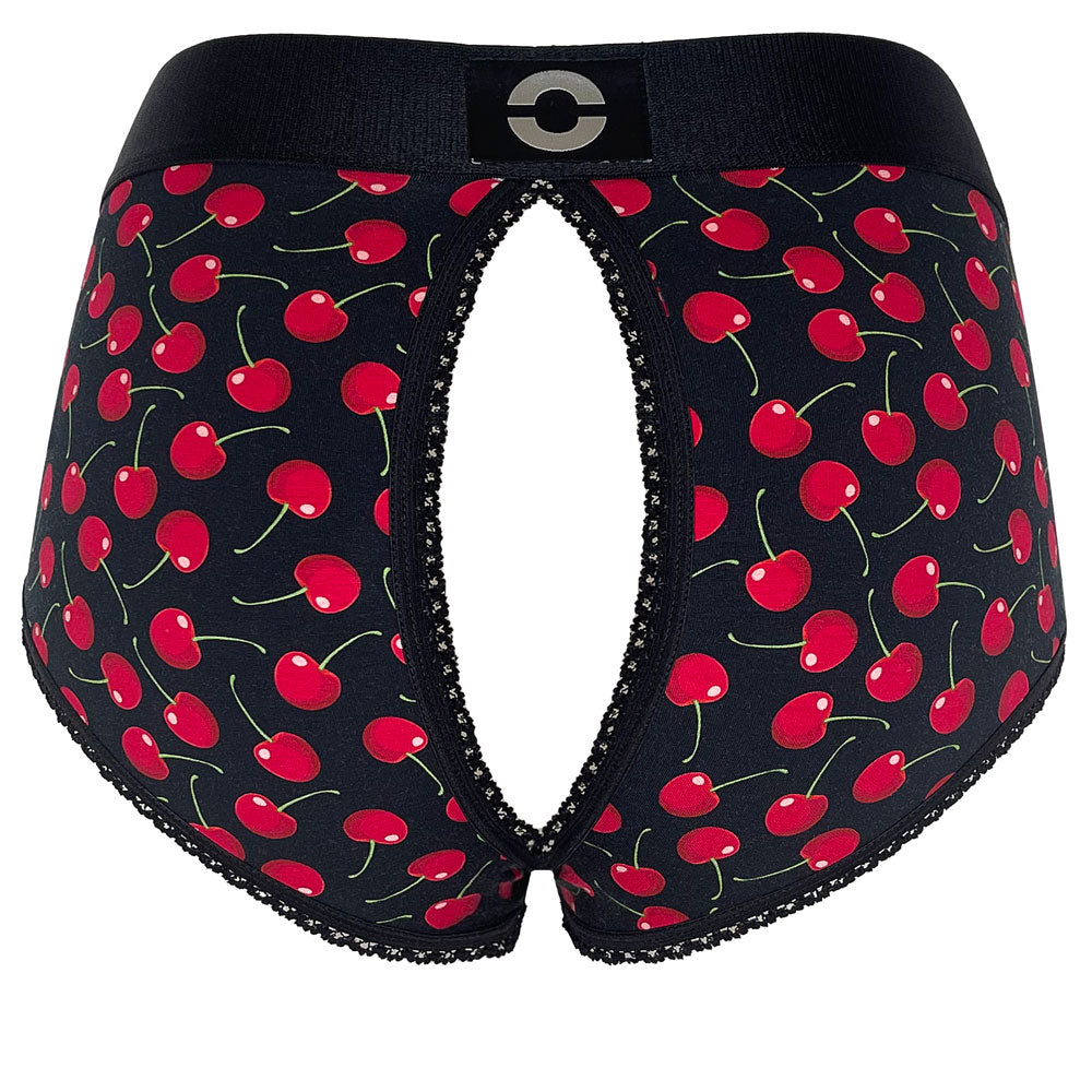 High Rise Panty Crotchless Harness - Cherries