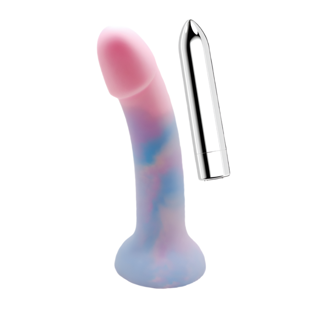 7" Cotton Candy Poundcake Silicone pink, blue and purple silicone Dildo with Rechargeable Bullet