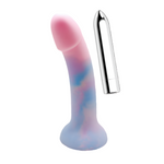 7" Cotton Candy Poundcake Silicone pink, blue and purple silicone Dildo with Rechargeable Bullet