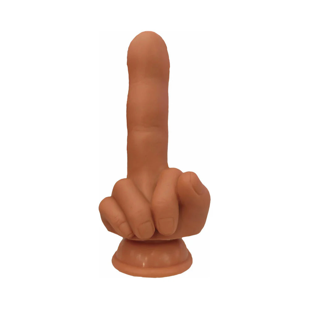 Finger Fest Silicone Dildo - 5.3" Flip Off - Caramel